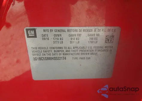 2017 Chevrolet Cruze Ls Auto from USA, damaged, VIN 3G1BC5SM8HS522174